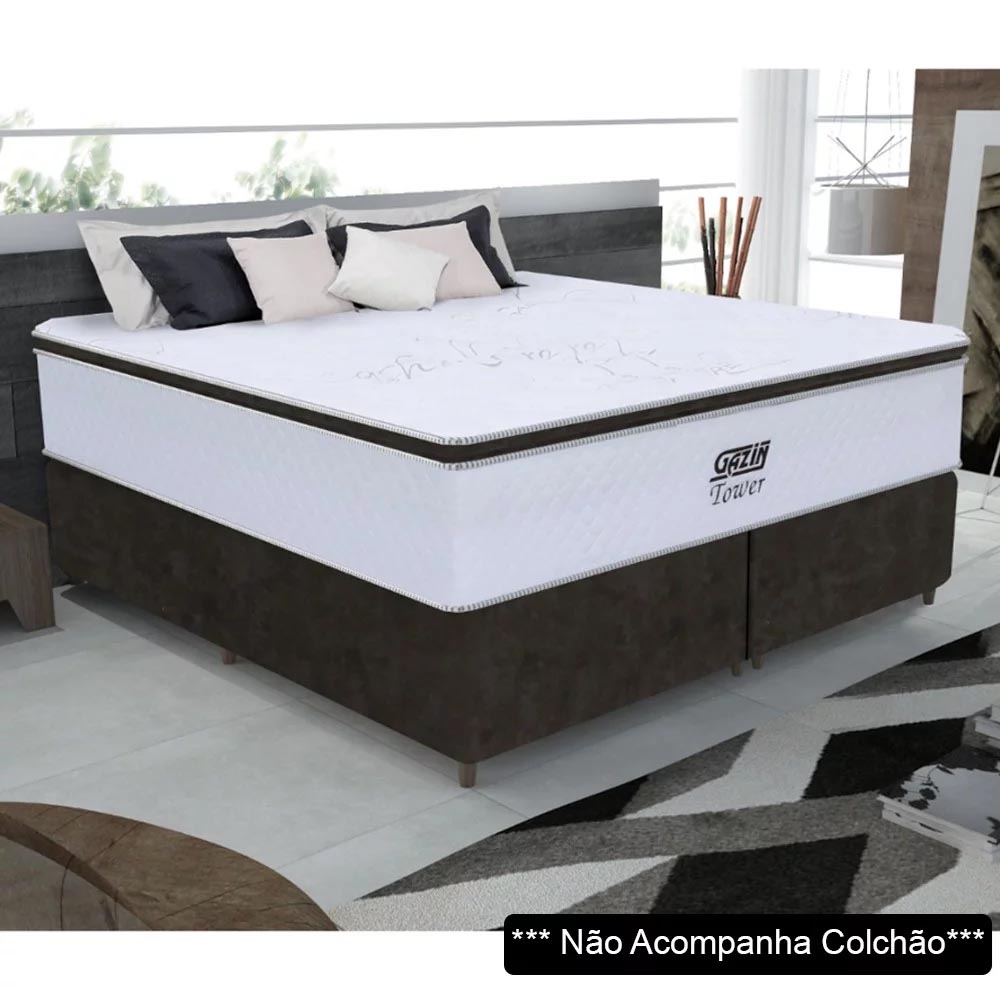 Base Para Cama Box Casal Queen Size Bipartido 158cm Suede Liso Tower NW Marrom - Gazin
