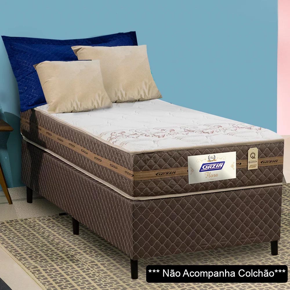 Base Para Cama Box Solteiro 88cm Poliéster Bordado Flora Marrom - Gazin