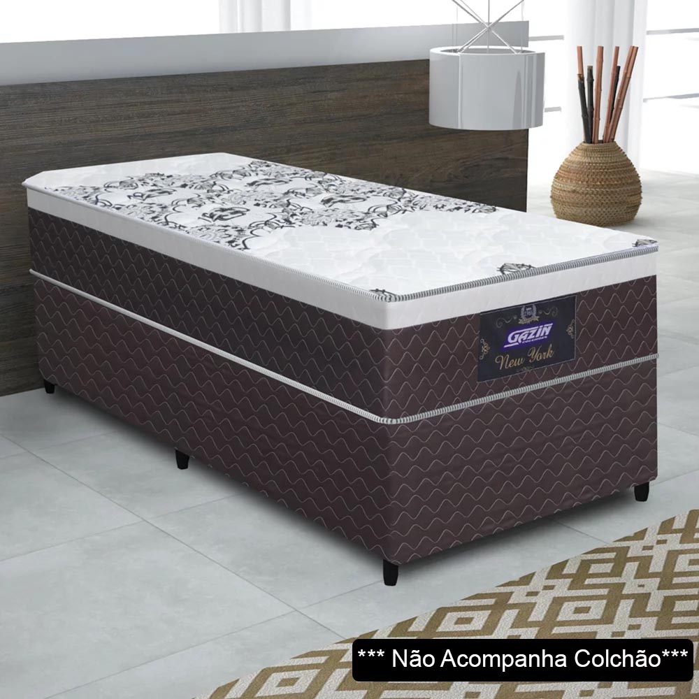 Base Para Cama Box Solteiro 88cm Poliéster Bordado New York Marrom - Gazin