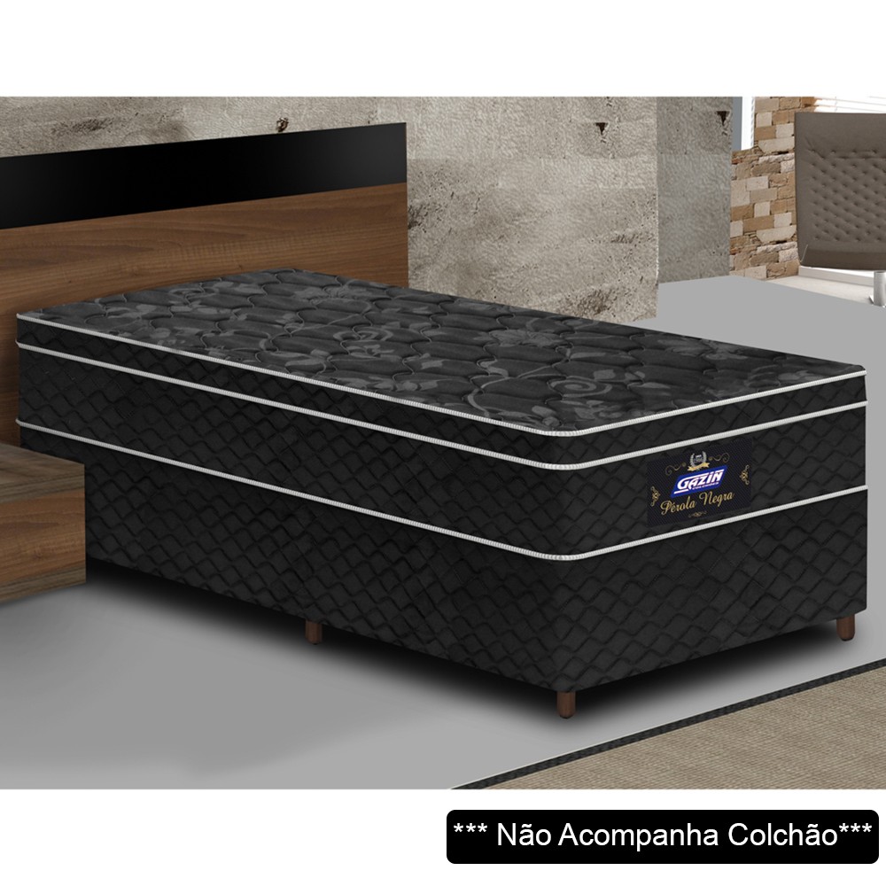 Base Para Cama Box Solteiro 88cm Poliéster Bordado Perola Negra Preto - Gazin