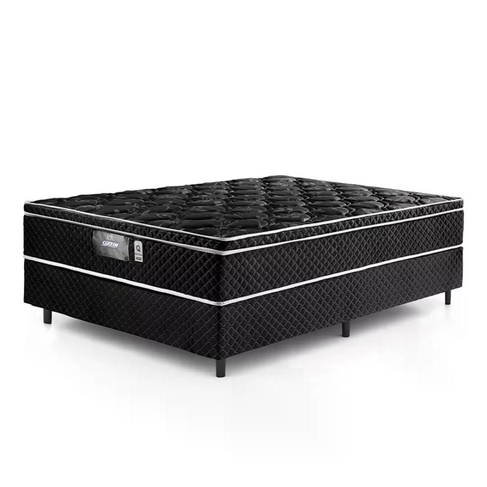 Cama Box Casal Colchão Mola Ensacada + Box Perola Negra / Gazin 188x138x59 Cm