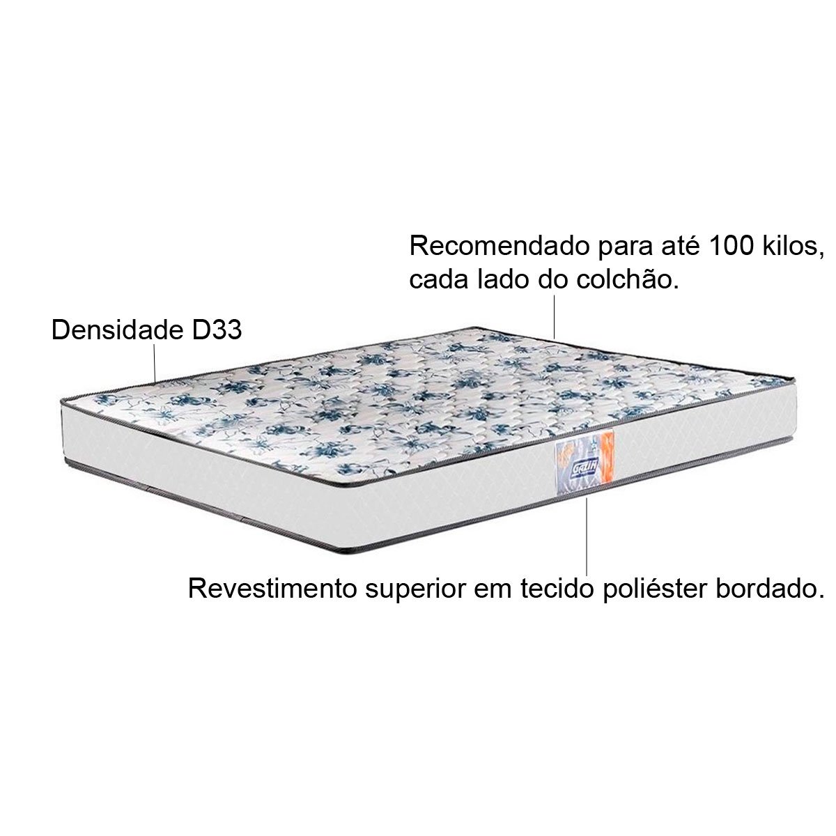 Colchão Casal Espuma D33 138x188x15 cm Supreme Gazin Branco