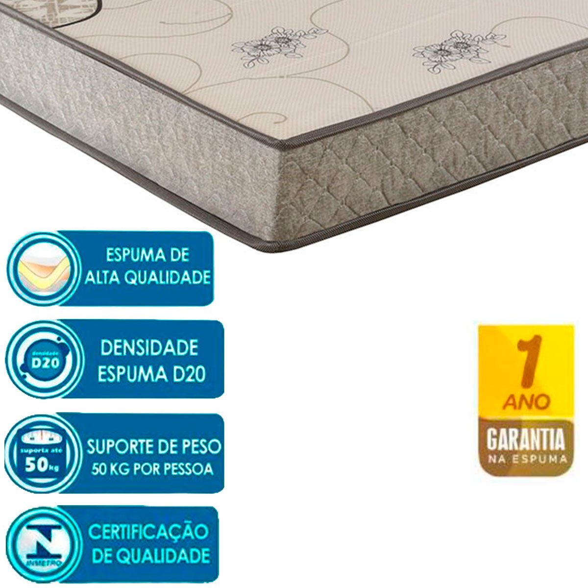 Colchão Solteiro Espuma D20 88x188x12 cm Double Face Dream