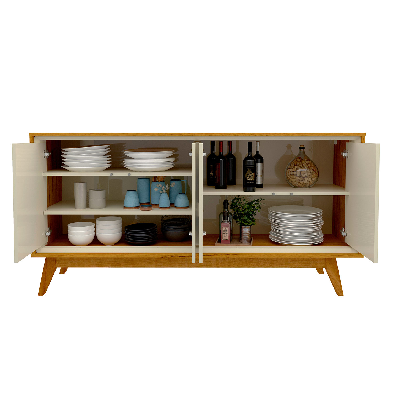 Buffet com Led Requinte 1.6 Naturale com Off White - Gelius Móveis