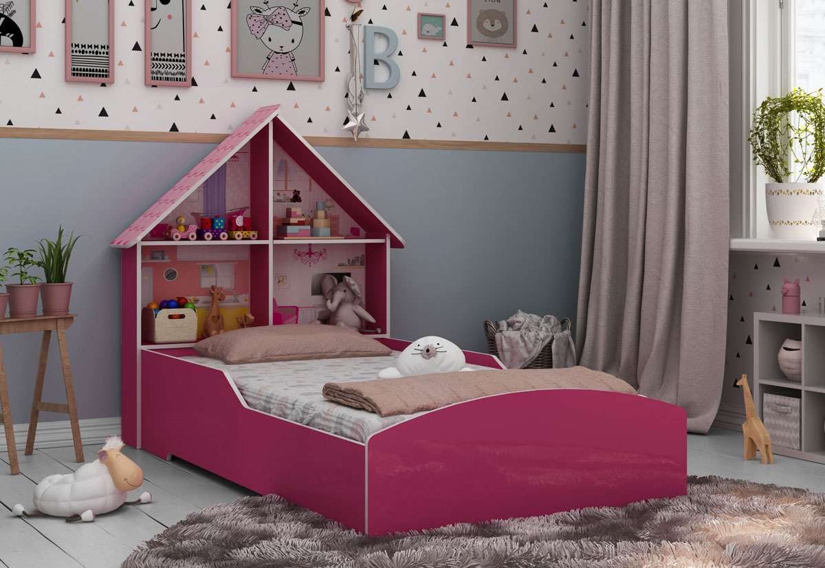 Cama Solteiro Casinha Pink - Gelius Moveis
