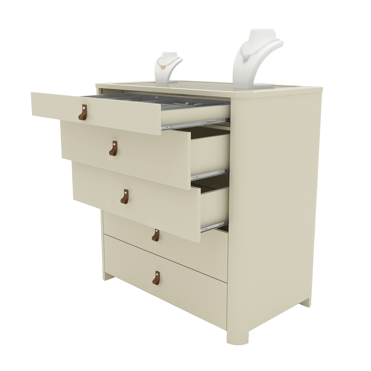 Comoda Innova com Pes e 5 Gavetas com Organizador Off White - GELIUS