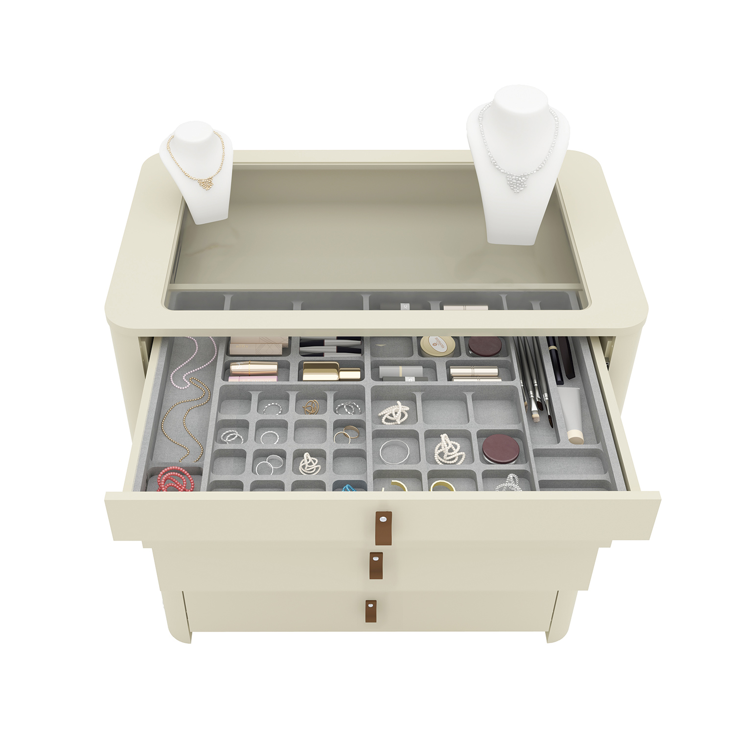Comoda Innova com Pes e 5 Gavetas com Organizador Off White - GELIUS