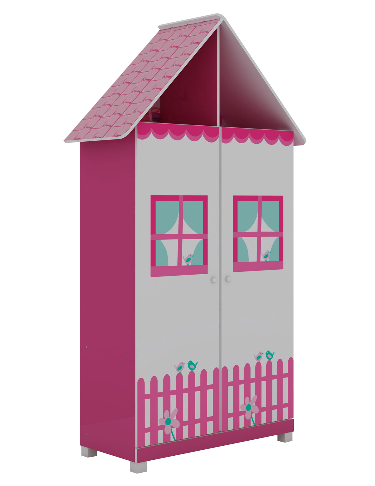 Guarda-Roupa 2 Portas Casinha Pink com Branco - Gelius Moveis