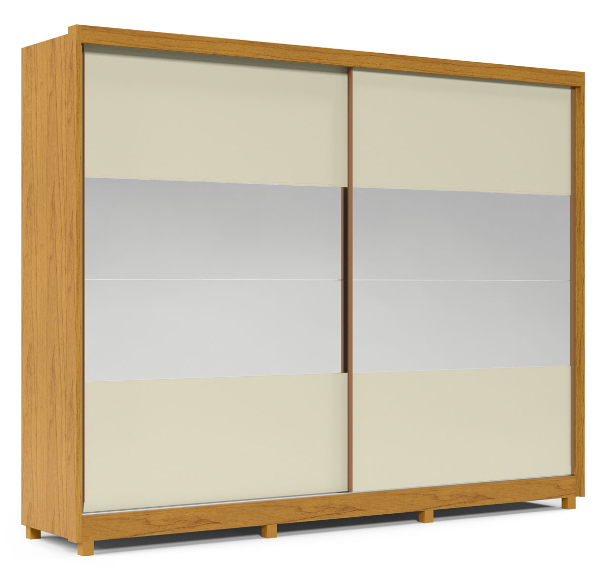 Guarda-Roupa com Espelho 2 Portas Apolo Naturale com Off White - Gelius Moveis