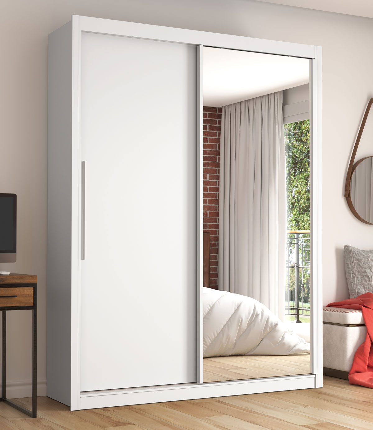 Guarda-Roupa com Espelho 2 Portas Royale Branco Acetinado - Gelius Móveis