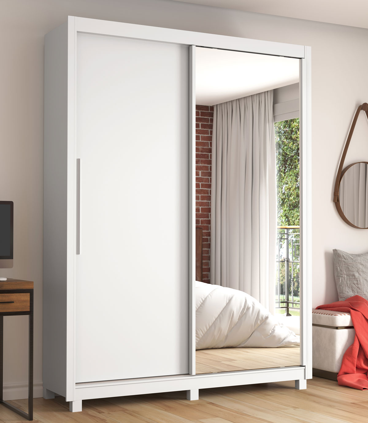 Guarda-Roupa com Espelho 2 Portas e Pés Royale Branco Acetinado - Gelius Móveis