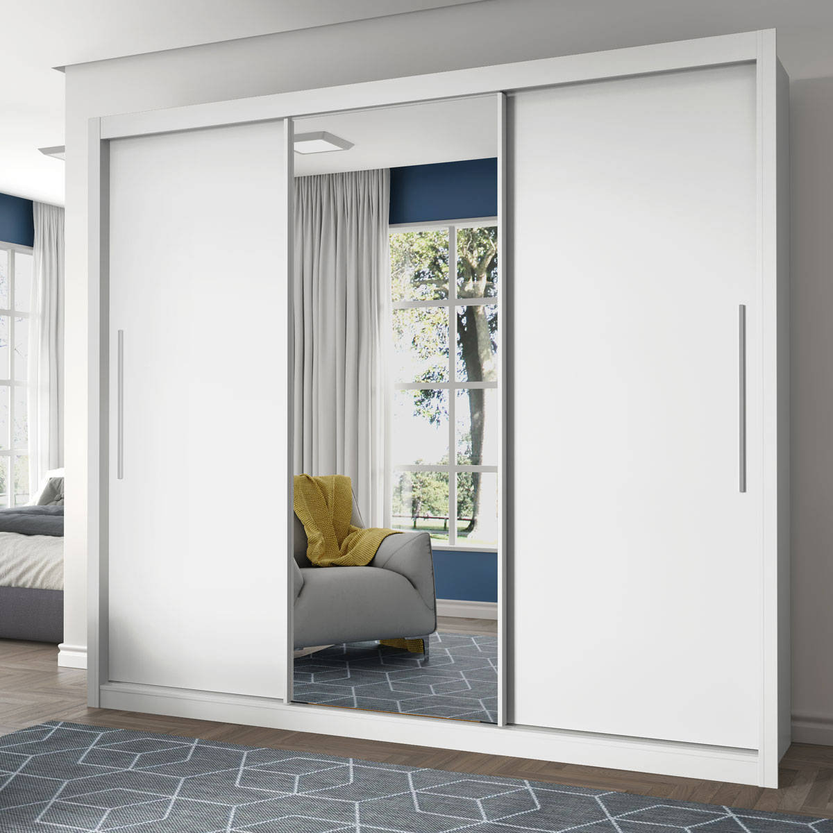 Guarda-Roupa com Espelho 3 Portas Royale Branco Acetinado - Gelius Móveis