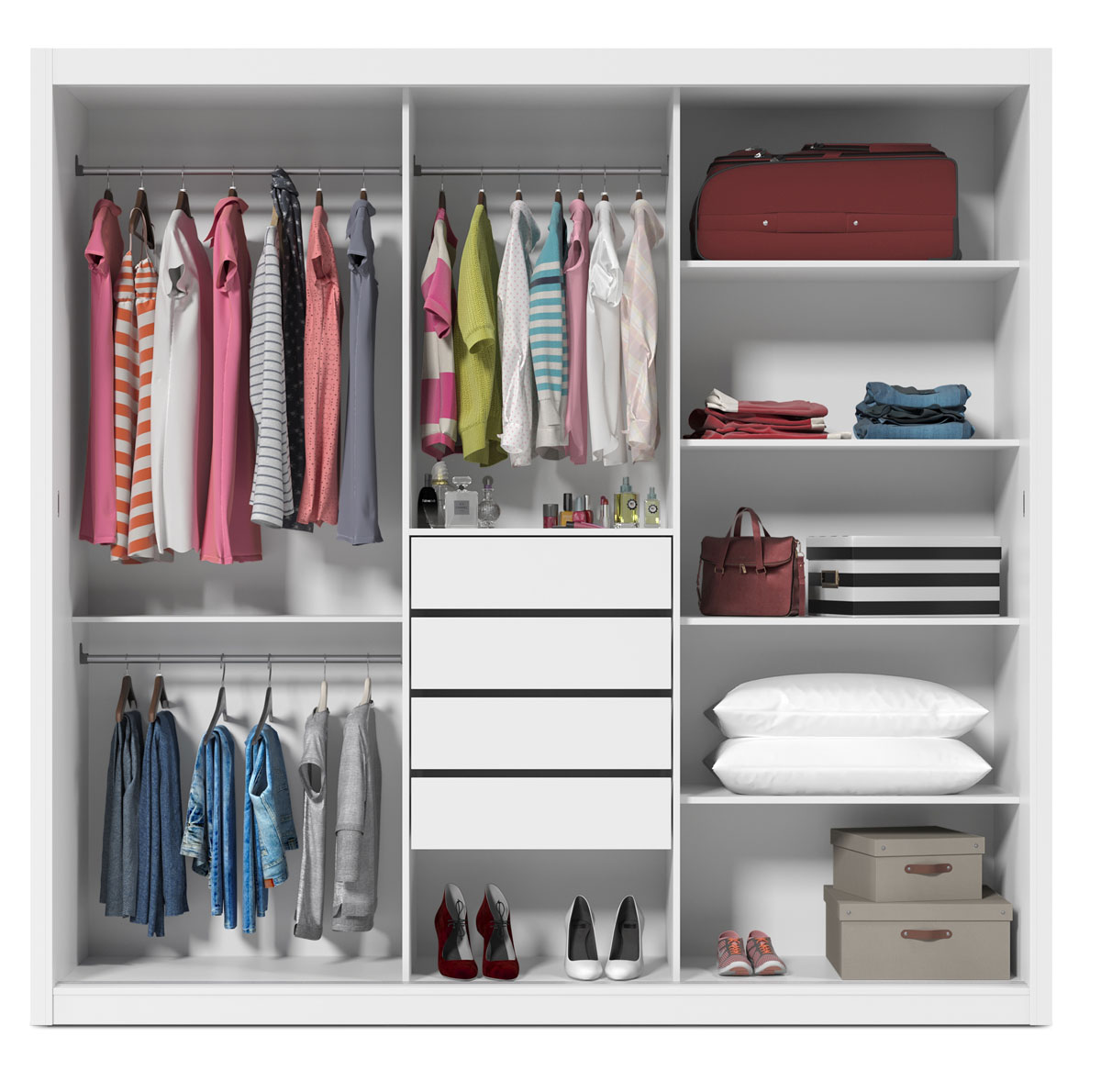 Guarda-Roupa com Espelho 3 Portas Royale Branco Acetinado - Gelius Móveis
