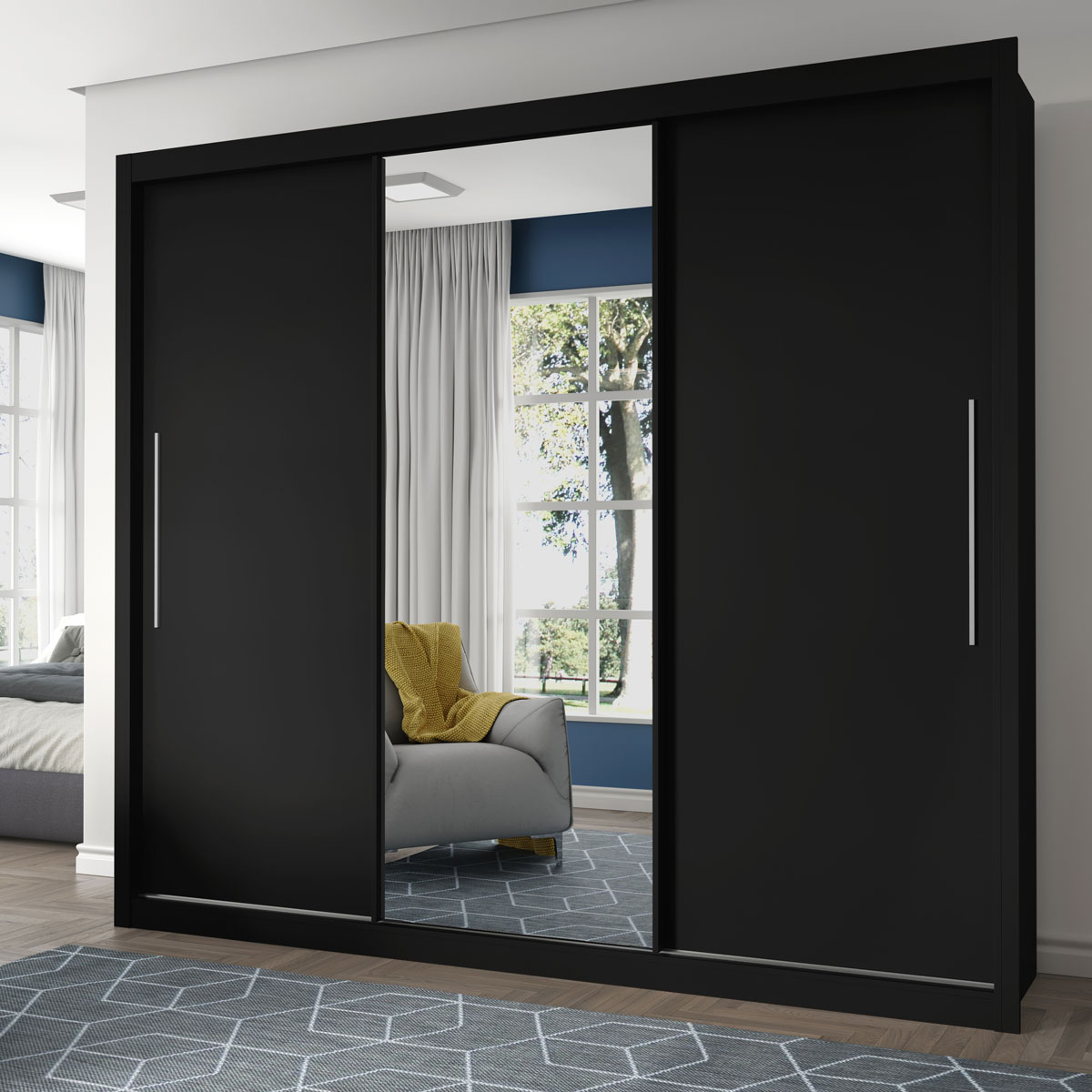Guarda-Roupa com Espelho 3 Portas Royale Preto - Gelius Móveis