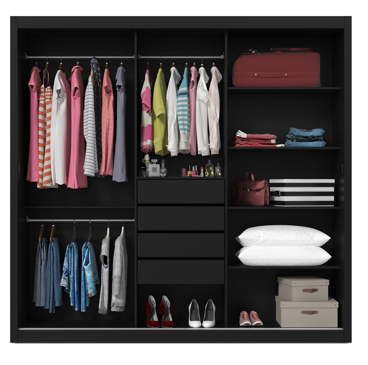 Guarda-Roupa com Espelho 3 Portas Royale Preto - Gelius Móveis