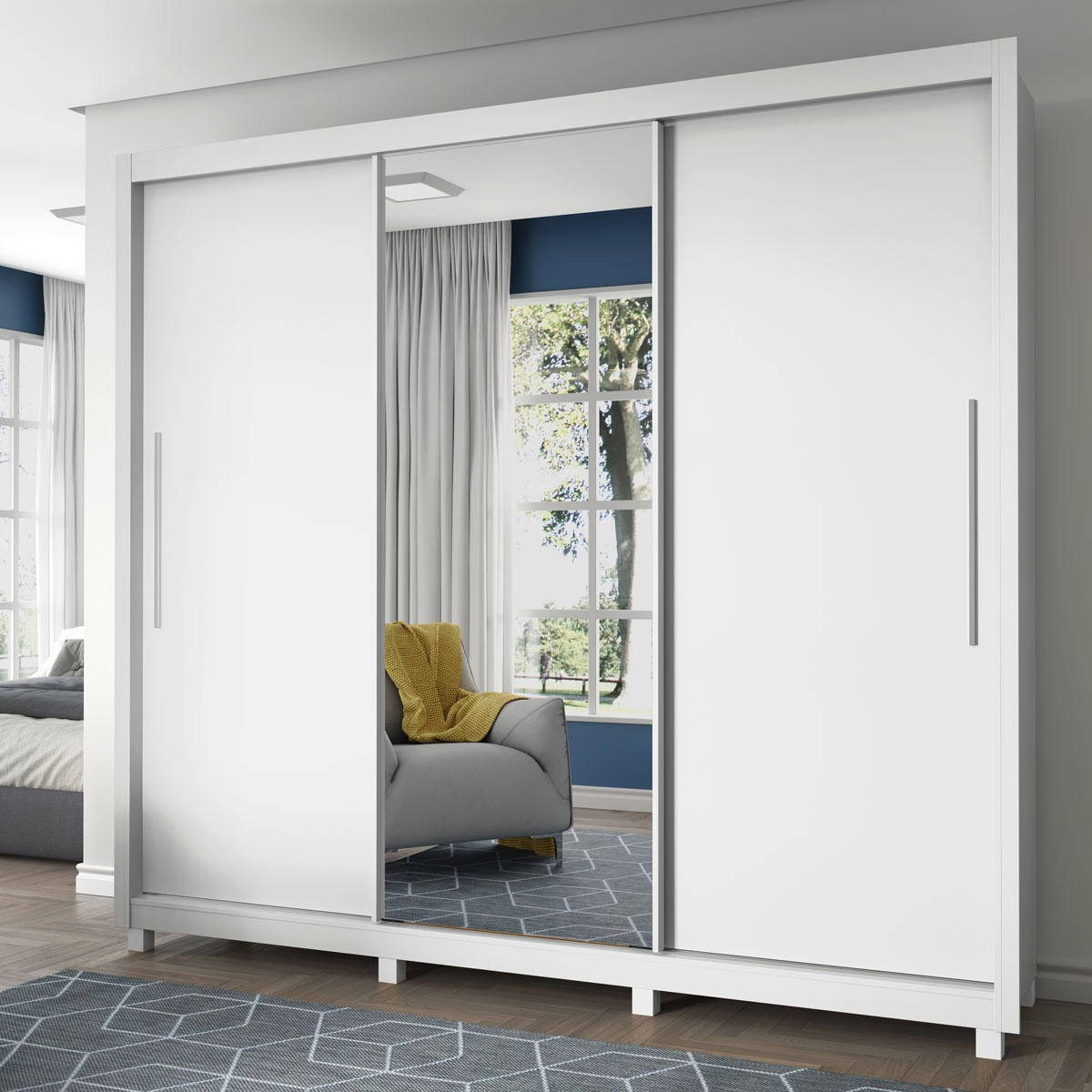 Guarda-Roupa com Espelho 3 Portas e Pés Royale Branco Acetinado - Gelius Móveis