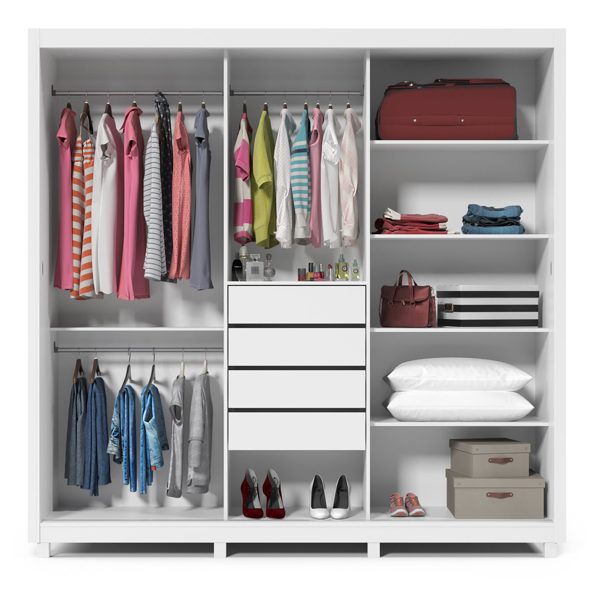 Guarda-Roupa com Espelho 3 Portas e Pés Royale Branco Acetinado - Gelius Móveis