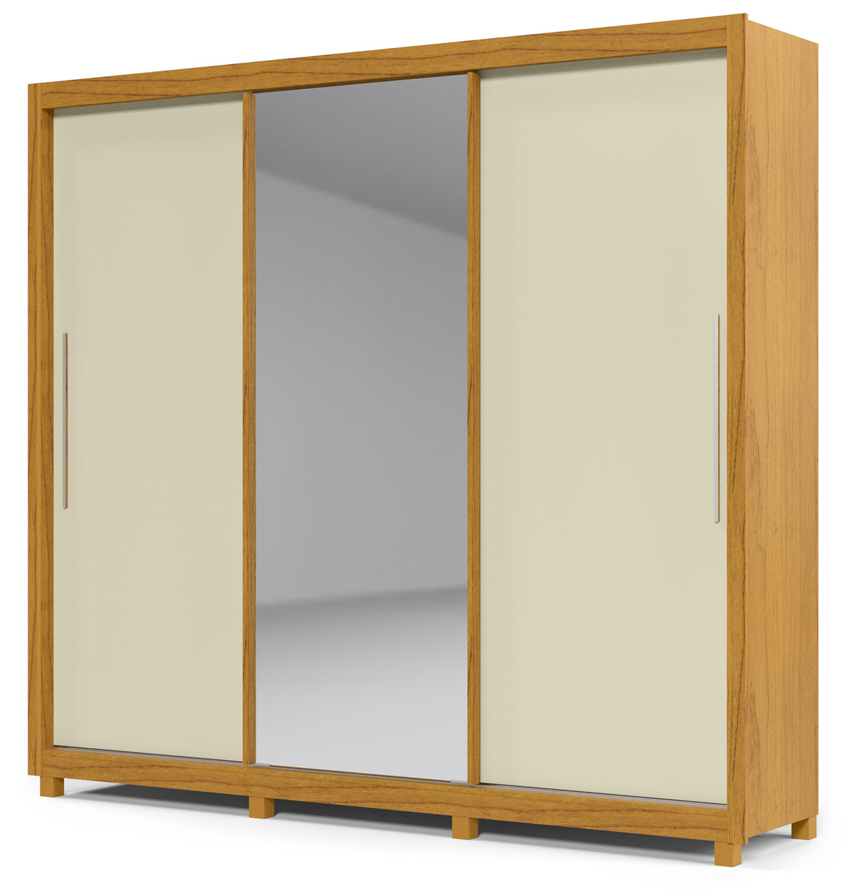 Guarda-Roupa com Espelho 3 Portas e Pés Royale Naturale com Off White - Gelius Móveis