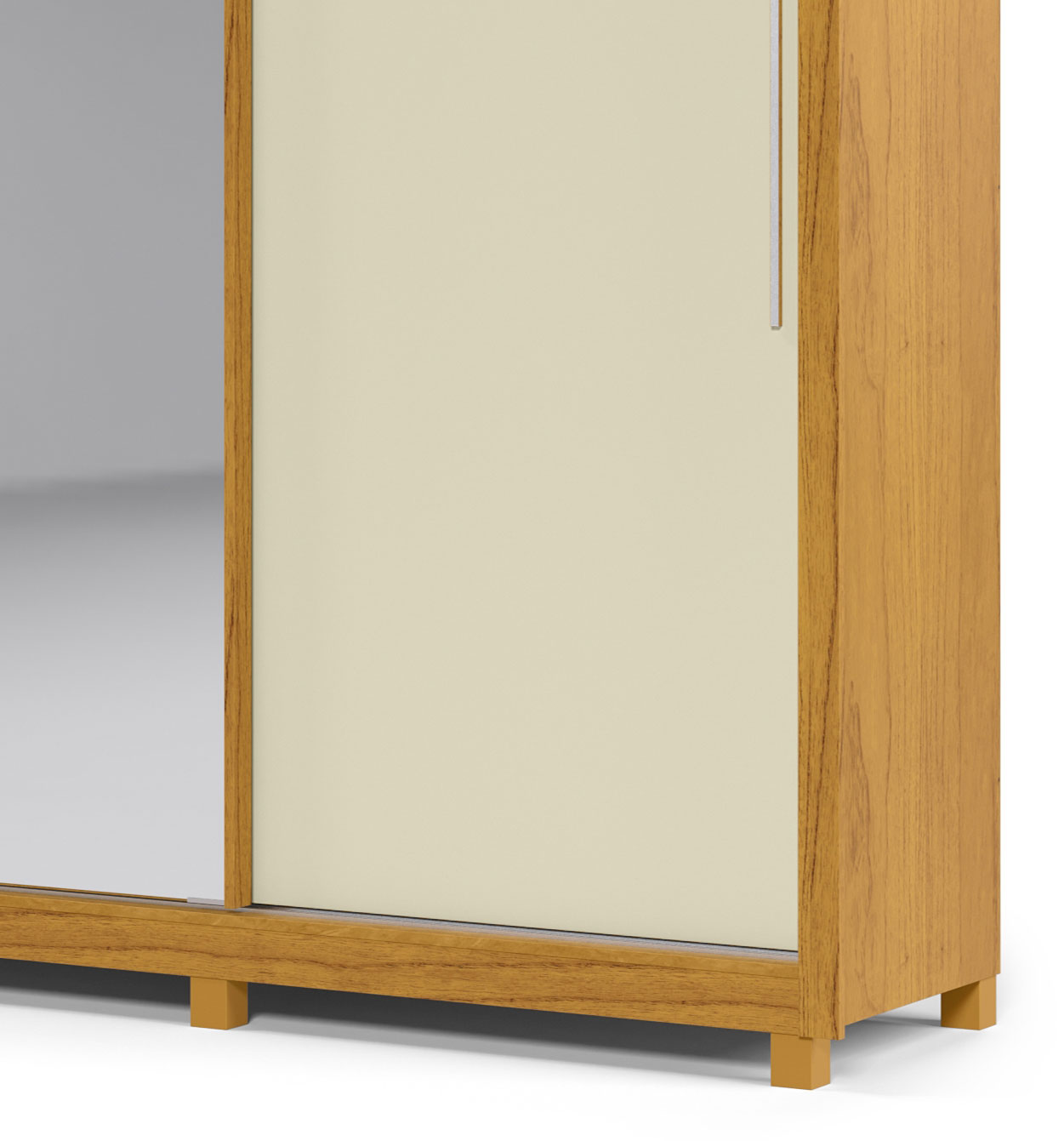 Guarda-Roupa com Espelho 3 Portas e Pés Royale Naturale com Off White - Gelius Móveis