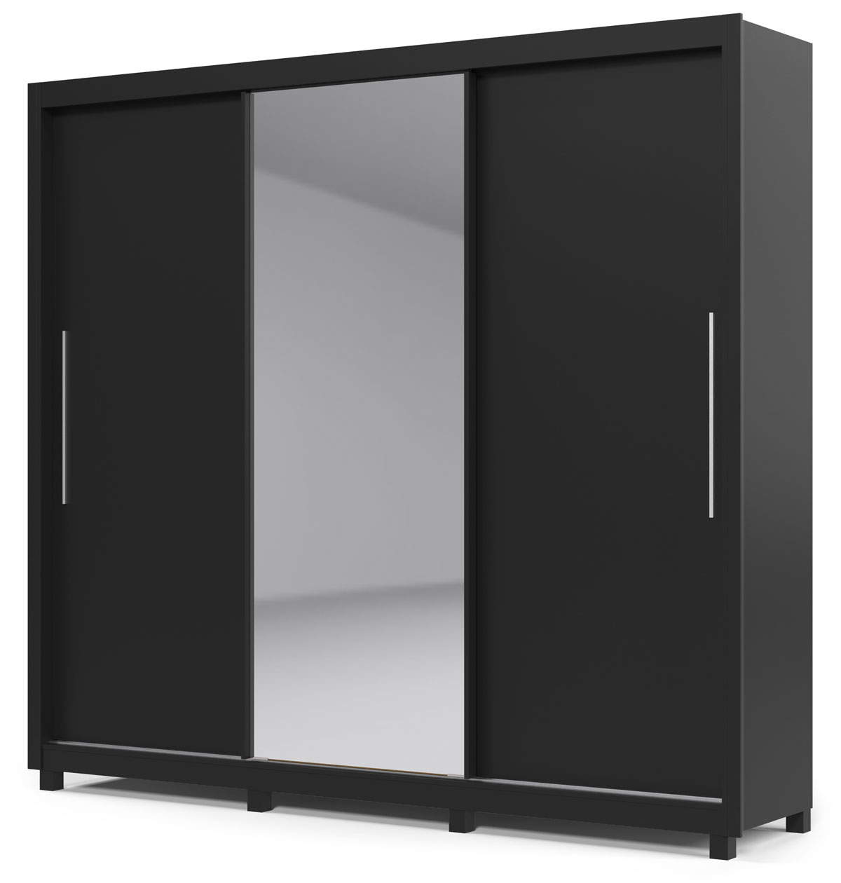 Guarda-Roupa com Espelho 3 Portas e Pés Royale Preto - Gelius Móveis