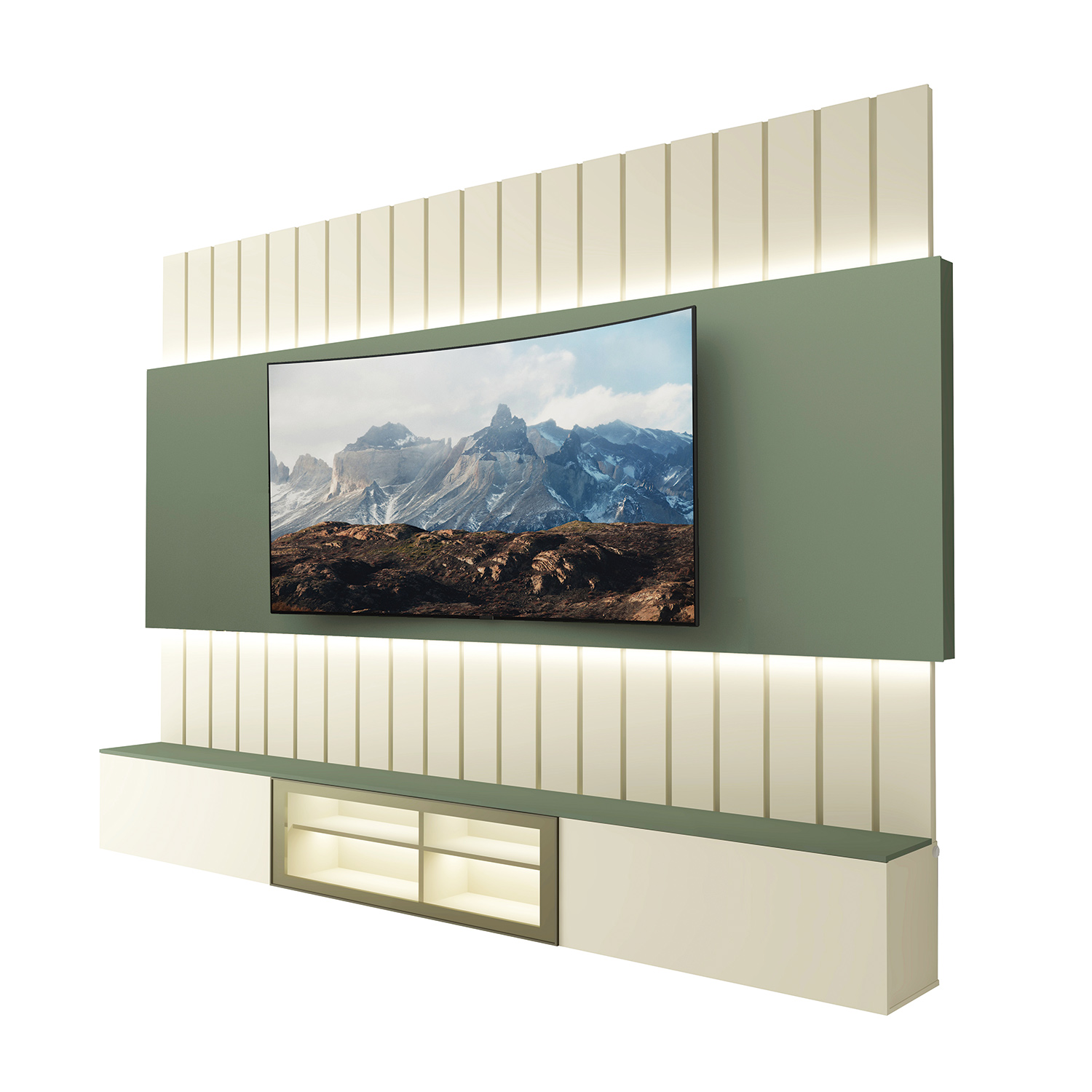 Home Soberano Reflecta 230 com Led Ripas e Compartimentos Verde Floresta com Off White - GELIUS