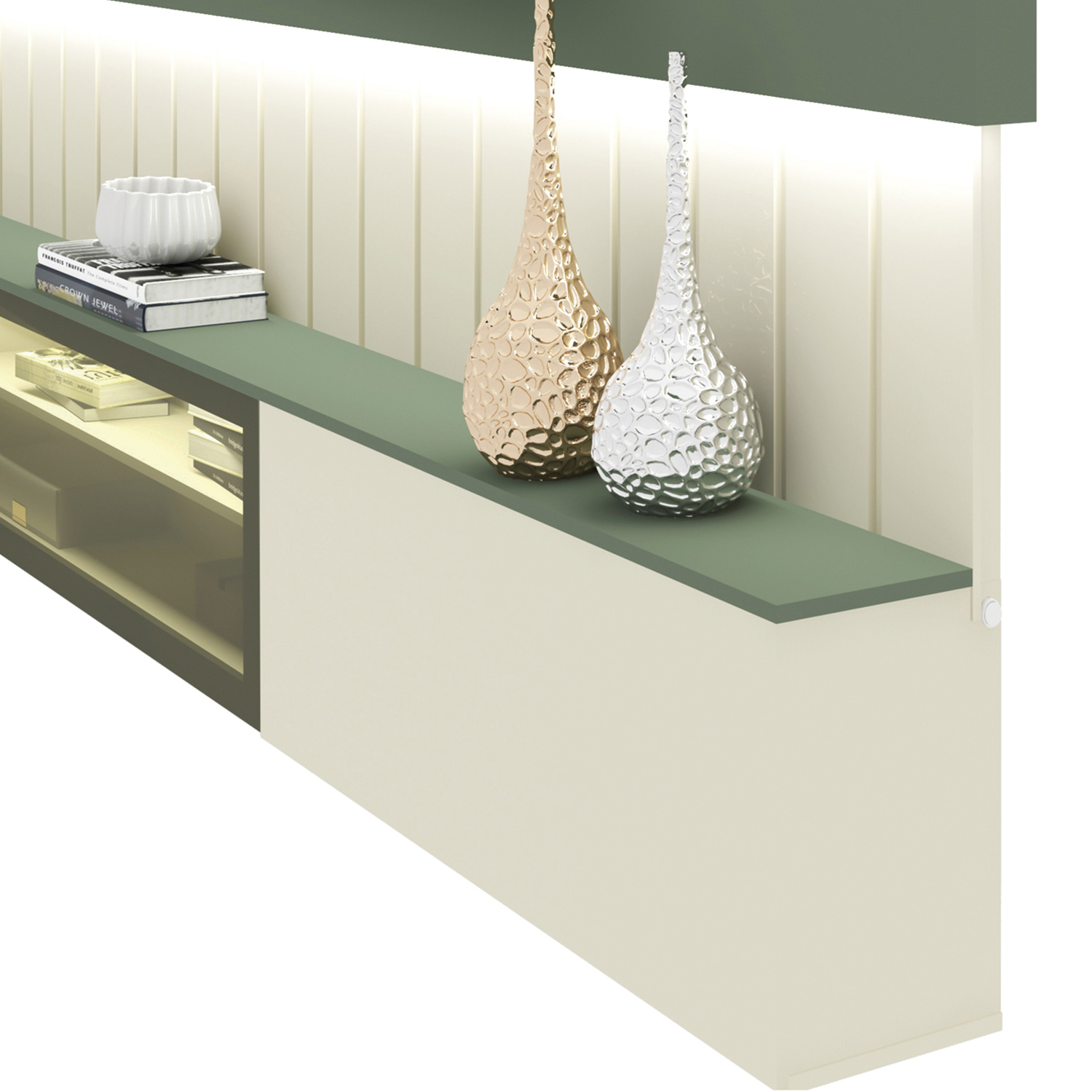 Home Soberano Reflecta 230 com Led Ripas e Compartimentos Verde Floresta com Off White - GELIUS