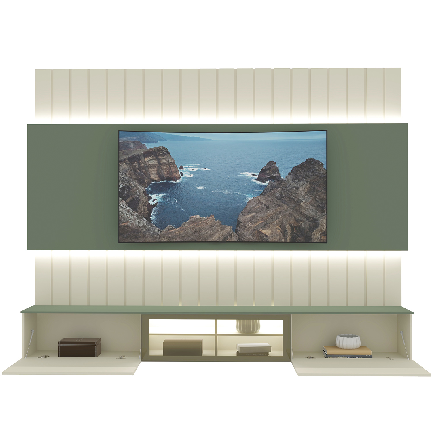 Home Soberano Reflecta 230 com Led Ripas e Compartimentos Verde Floresta com Off White - GELIUS