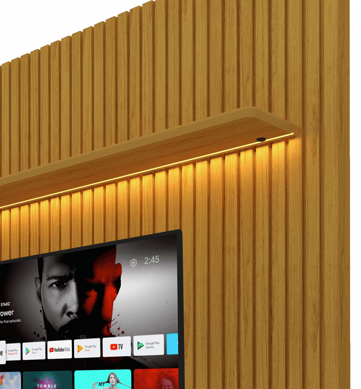 Home Suspenso 1.85 Ripado com LED Nobre Naturale com Off White - Gelius Móveis