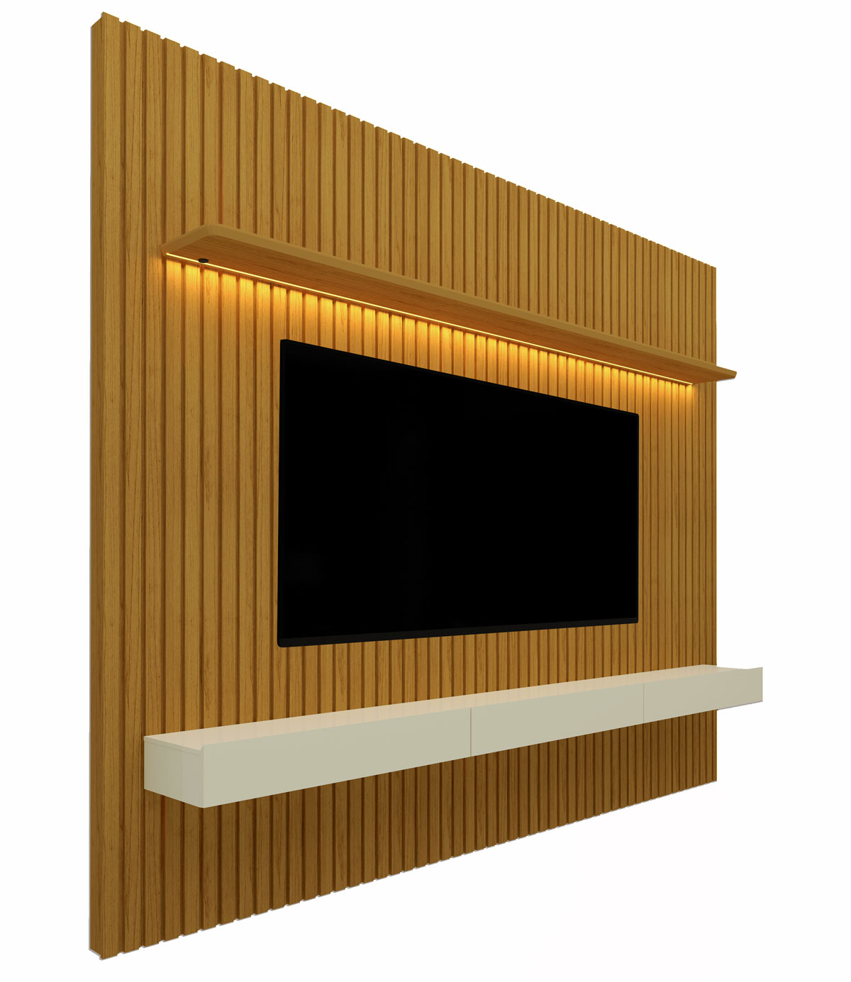 Home Suspenso 2.3 Ripado com LED Nobre Naturale com Off White - Gelius Móveis