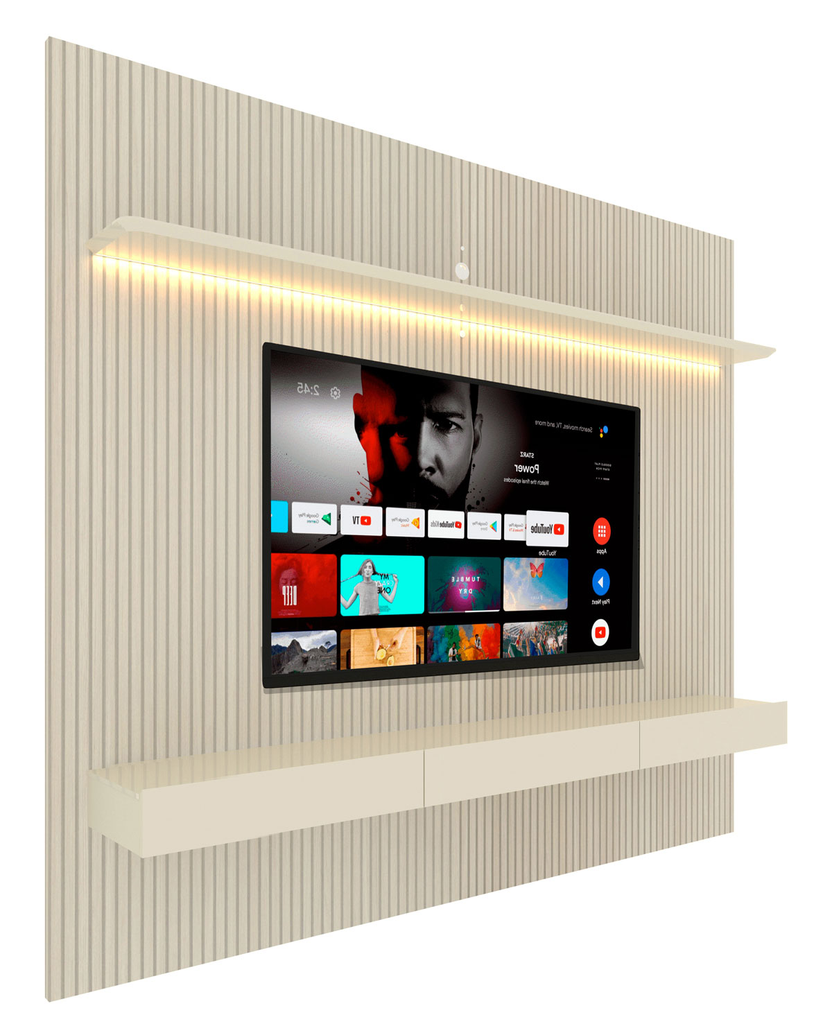 Home Suspenso Requinte 2.2 Ripado com LED Off White - Gelius Móveis