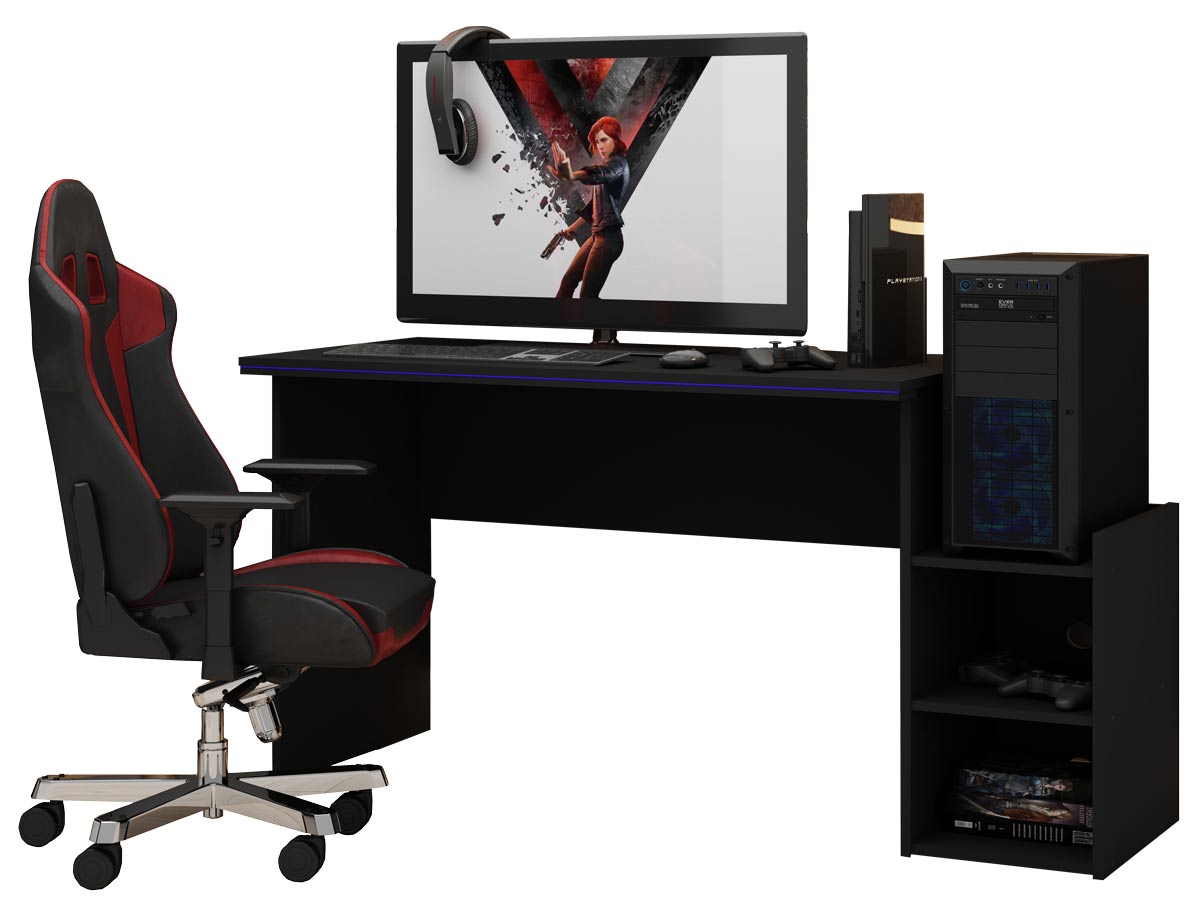 Mesa para Computador Gamer Preto com Azul - Gelius Móveis