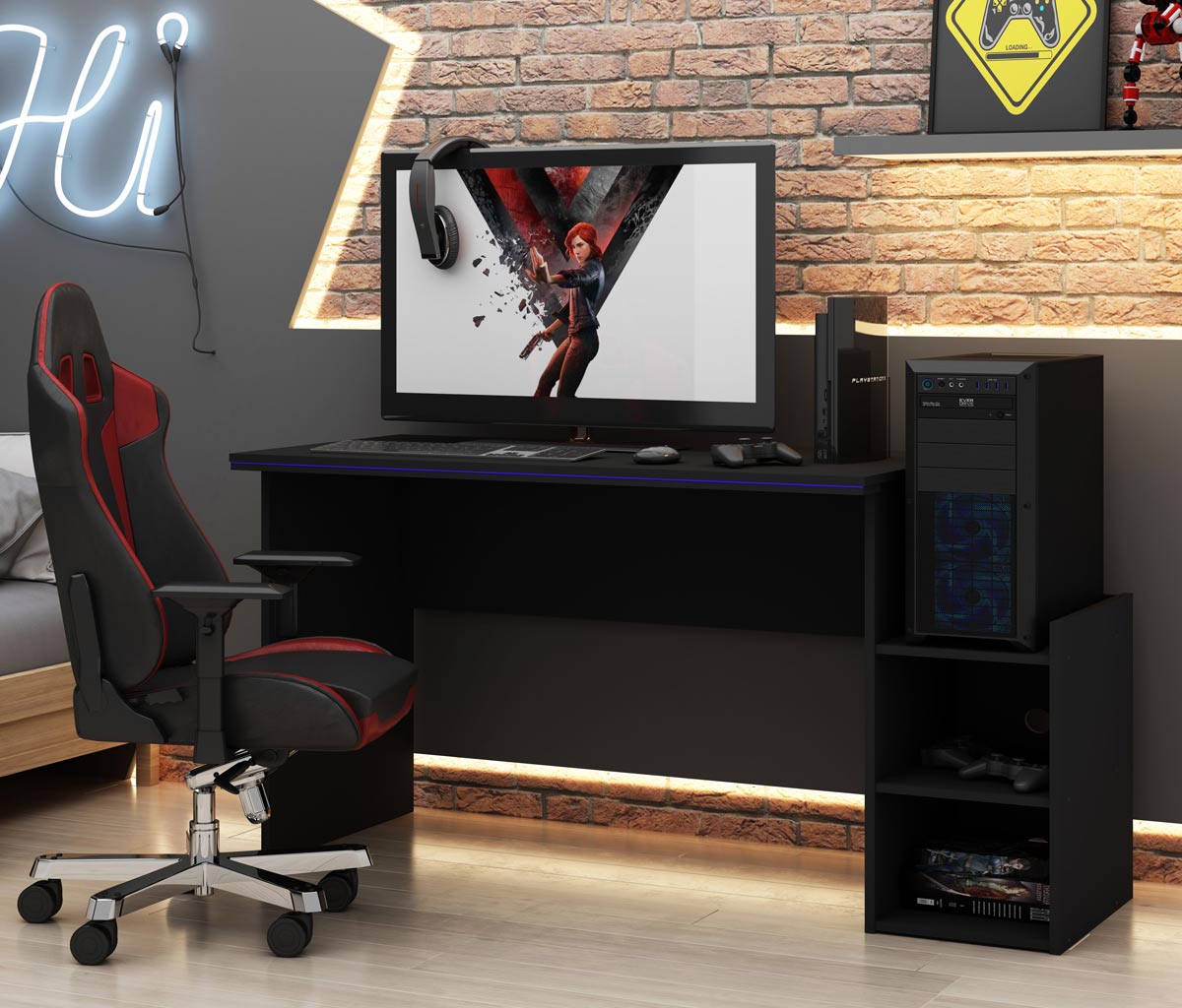 Mesa para Computador Gamer Preto com Azul - Gelius Móveis