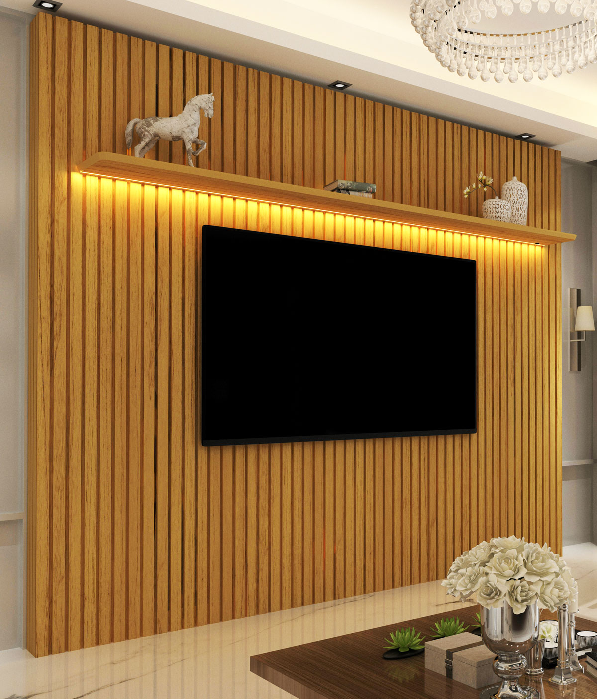 Painel para TV 1.8 Ripado com LED Nobre Naturale - Gelius Móveis