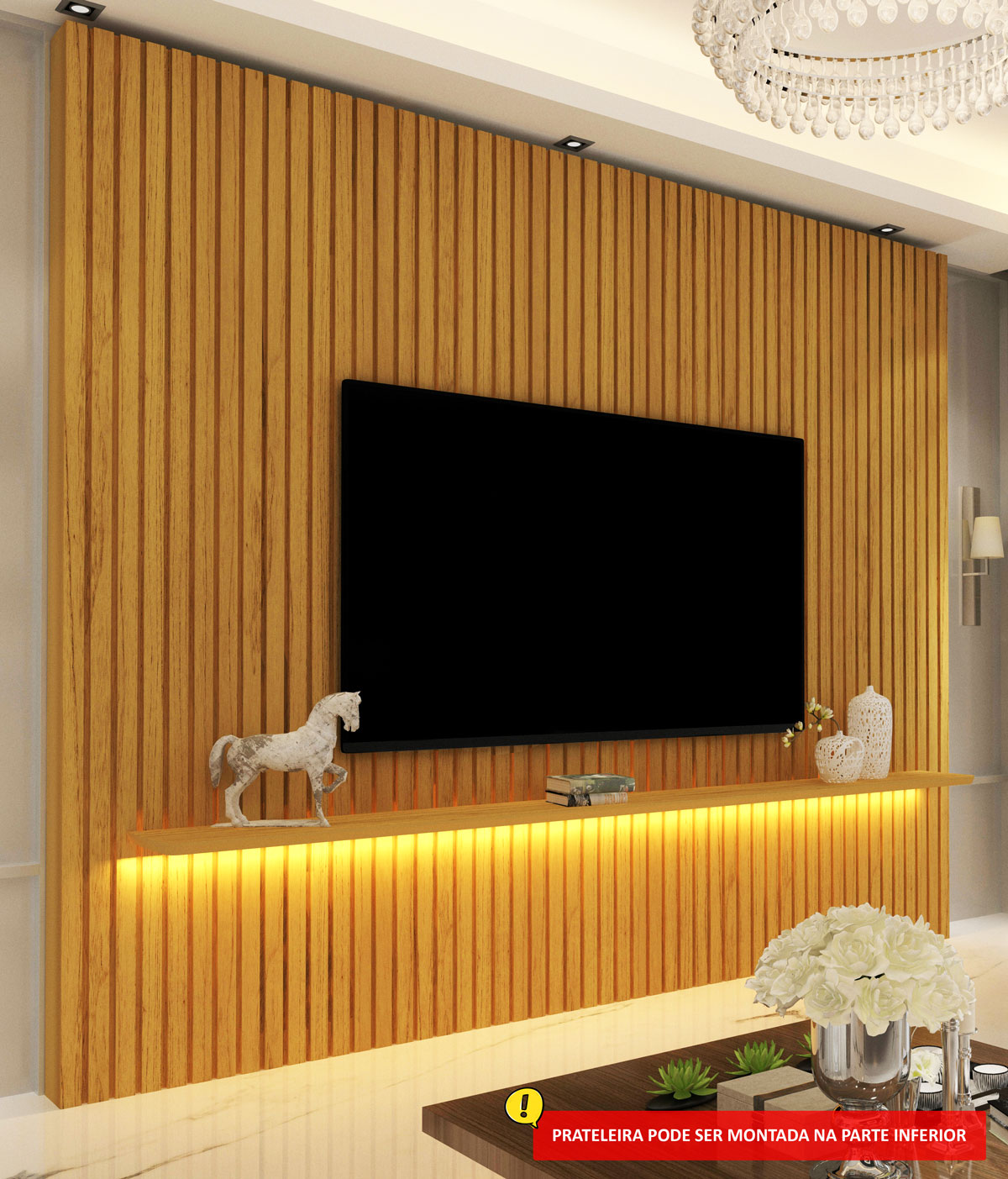 Painel para TV 1.8 Ripado com LED Nobre Naturale - Gelius Móveis