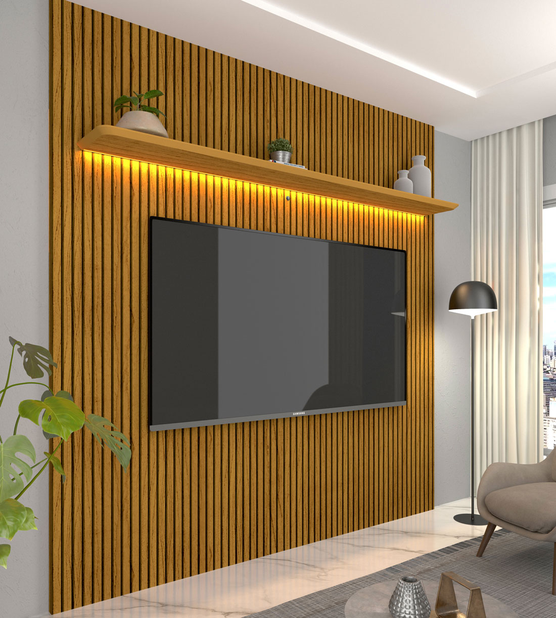 Painel para TV 2.2 Ripado 3D com LED Requinte Naturale - Gelius Móveis