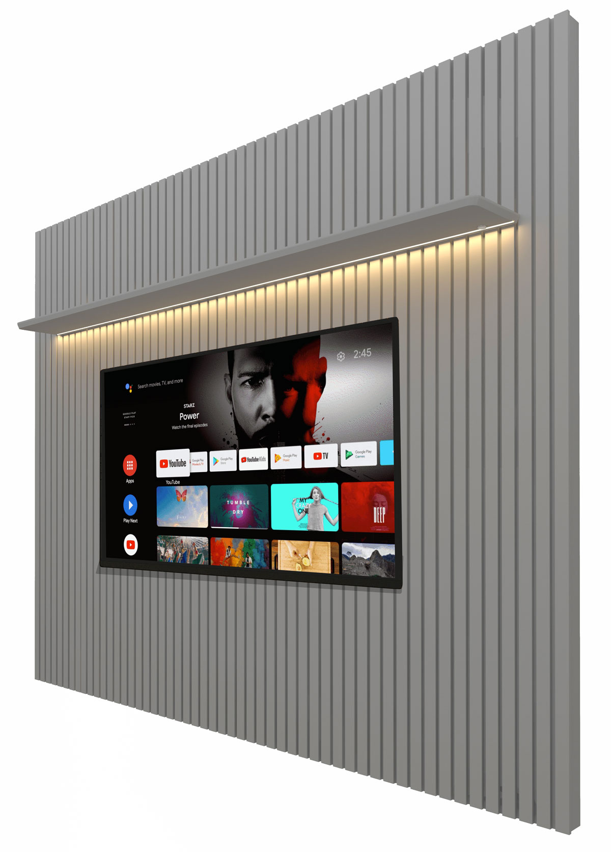 Painel para TV 2.3 Ripado com LED Nobre Cinza - Gelius Móveis