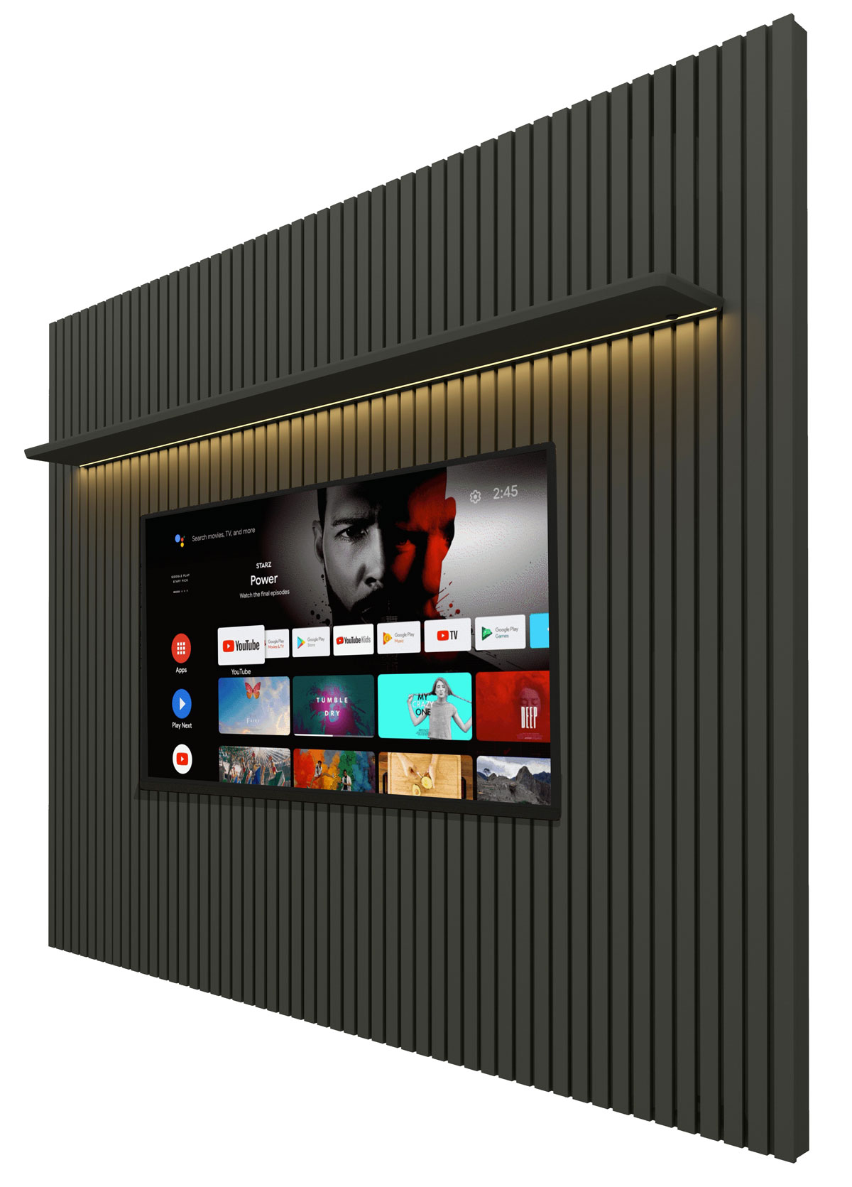 Painel para TV 2.3 Ripado com LED Nobre Grafite - Gelius Móveis