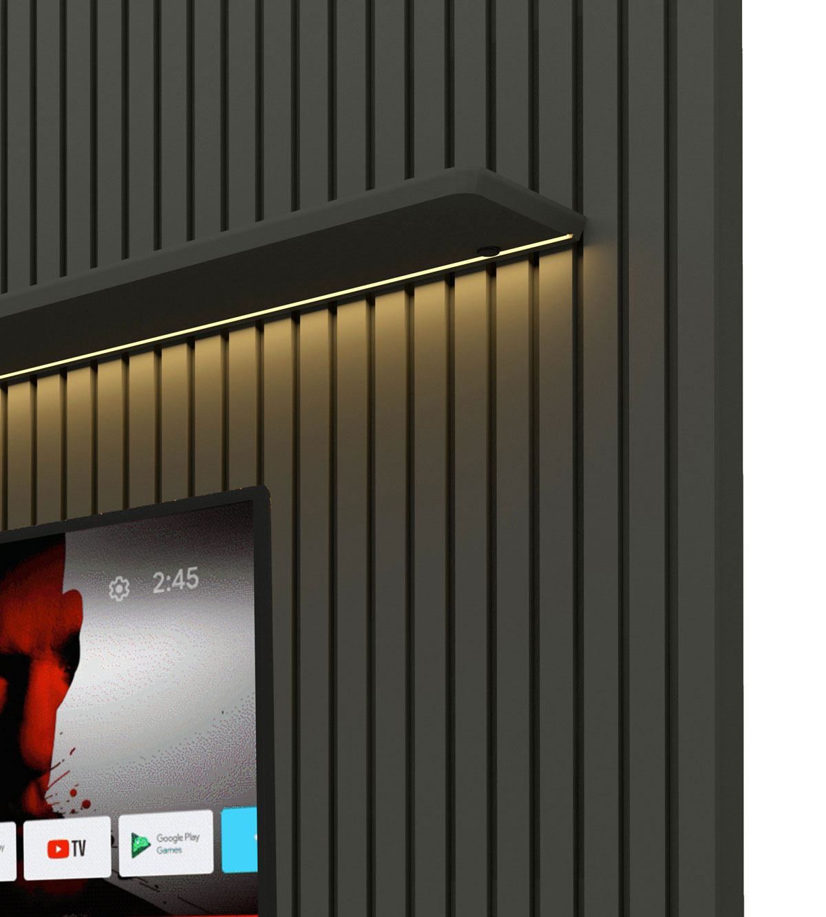 Painel para TV 2.3 Ripado com LED Nobre Grafite - Gelius Móveis