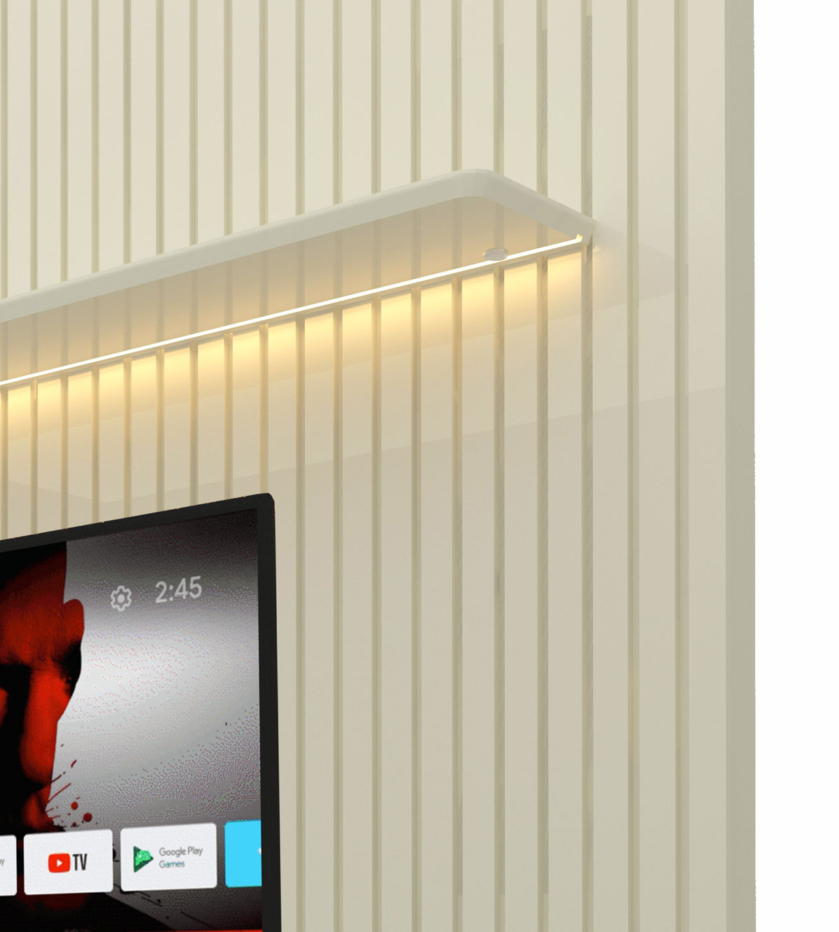 Painel para TV 2.3 Ripado com LED Nobre Off White - Gelius Móveis