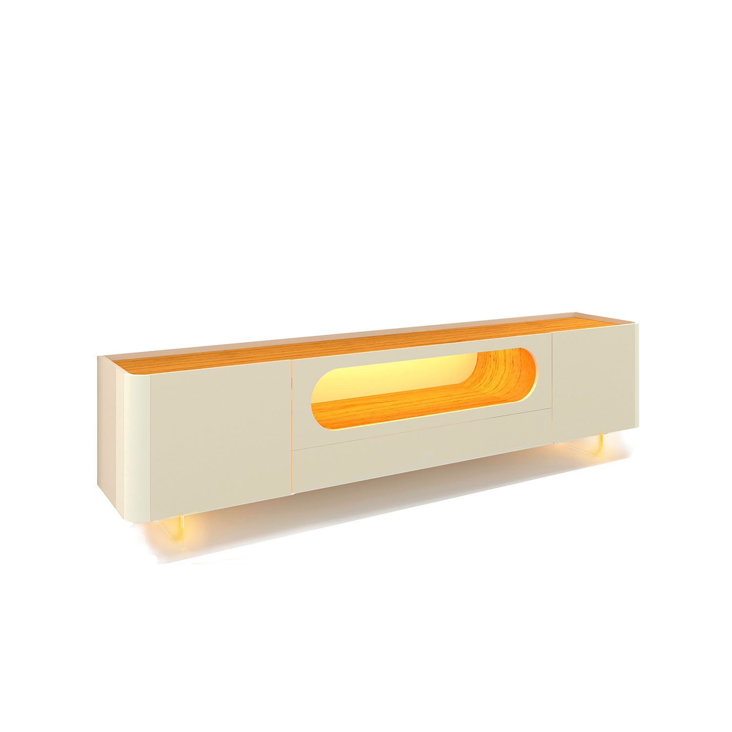 Rack Nobre 2.1 com Pés de Vidro Offwhite com Nature - Gelius