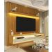 Rack Retrô com Painel 1.85 Ripado com LED Nobre Naturale com Off White - Gelius Móveis