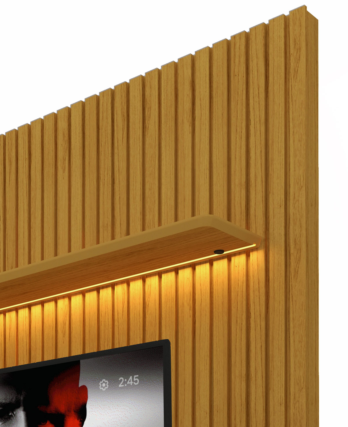 Rack com Painel 1.85 Ripado com LED e Rodízio Nobre Naturale com Off White - Gelius Móveis