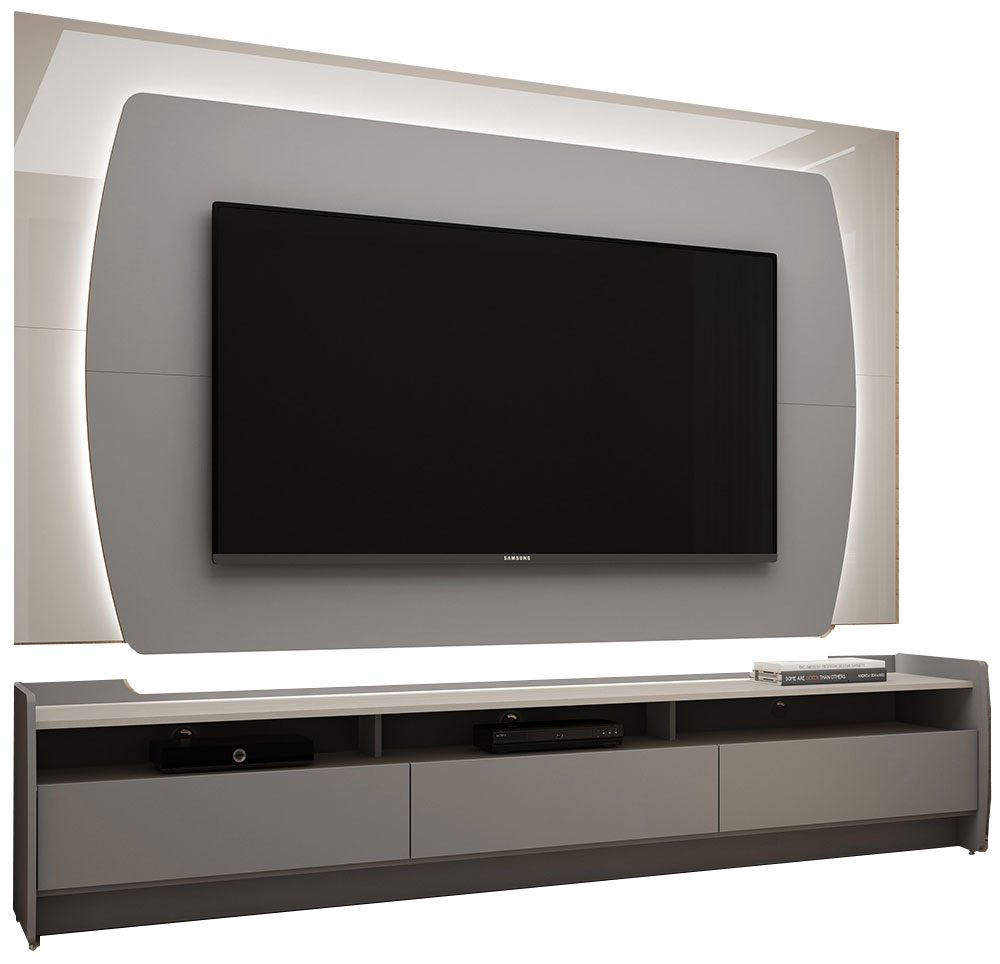 Rack com Painel 2.2 Sublime Cinza com Off White - Gelius Móveis