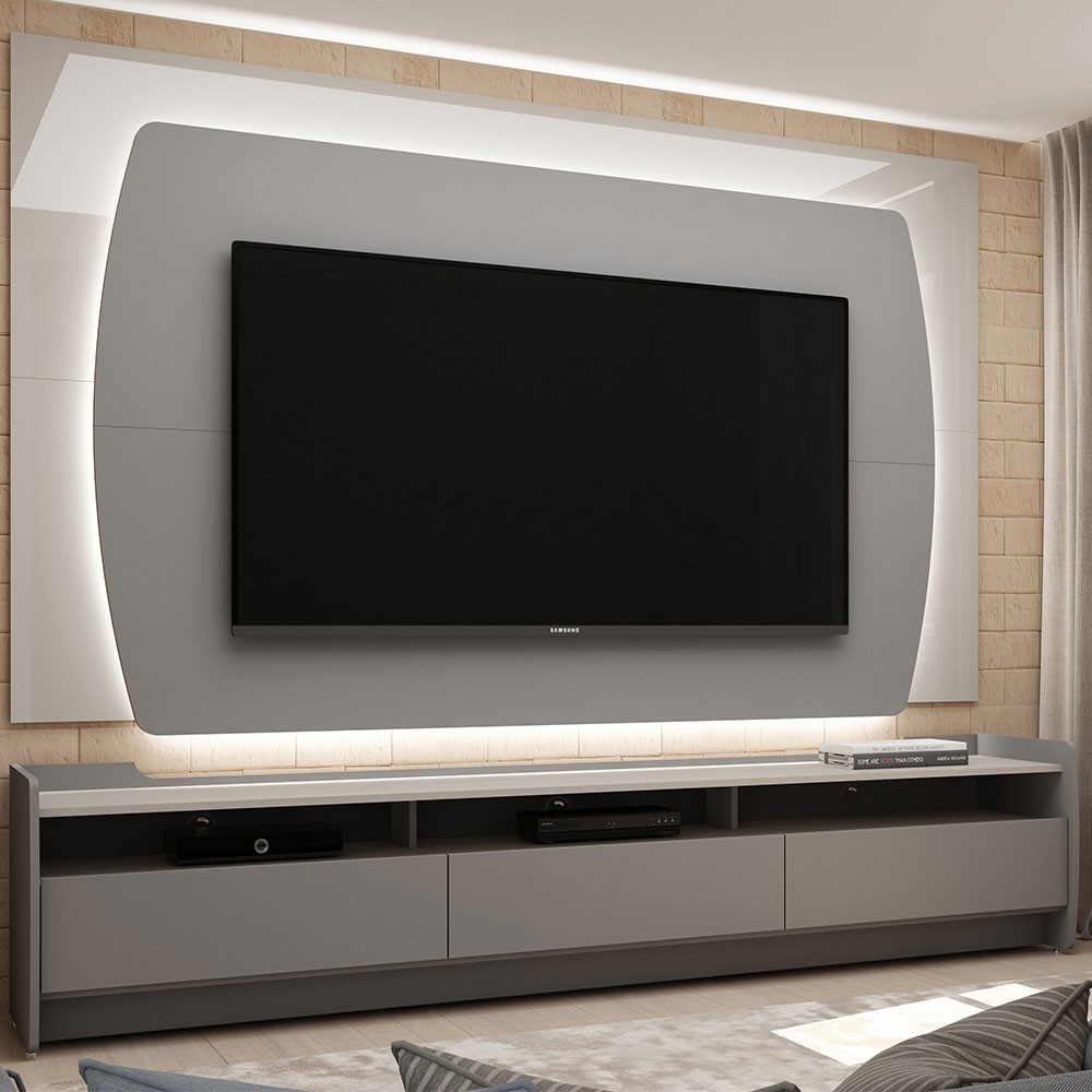 Rack com Painel 2.2 Sublime Cinza com Off White - Gelius Móveis