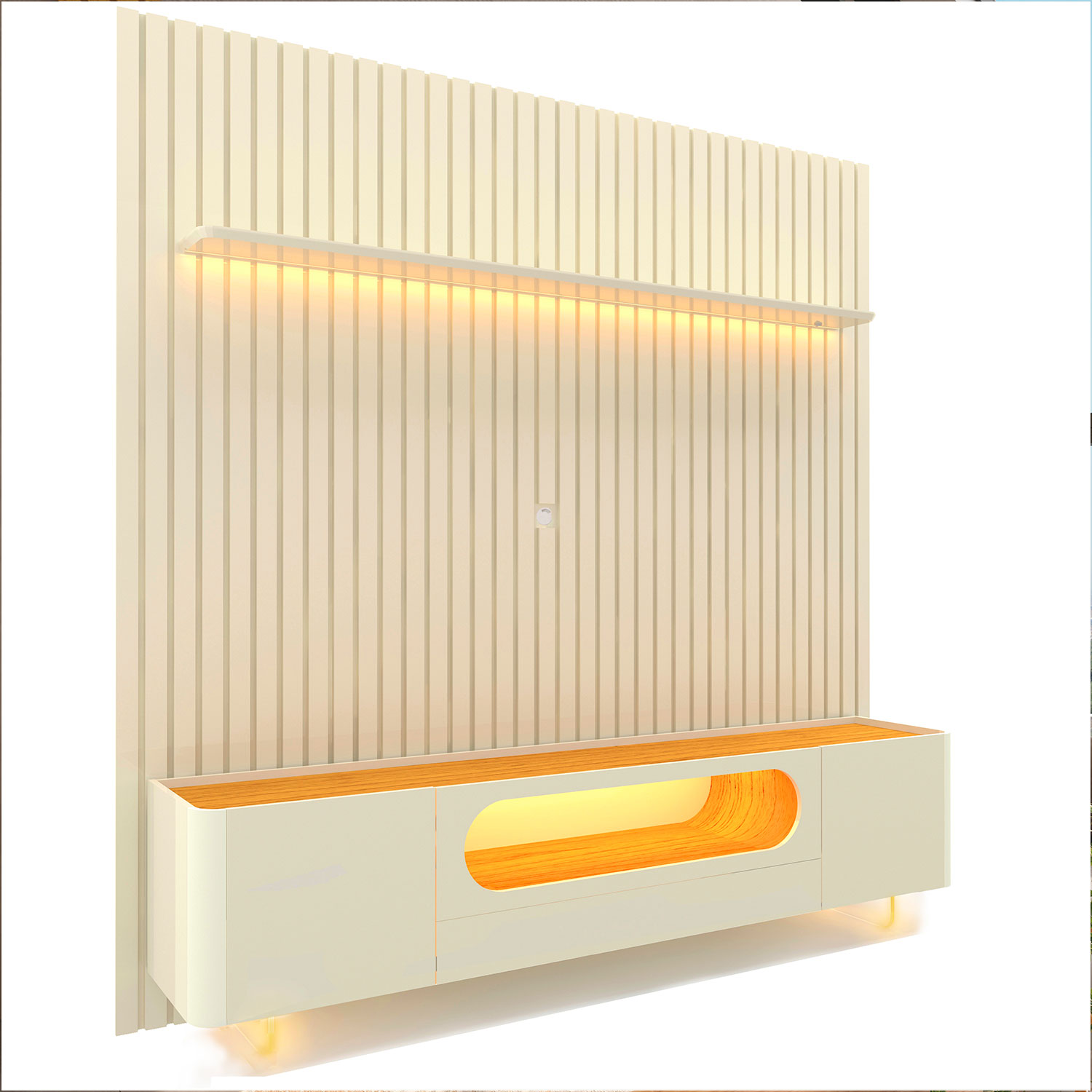 Rack com Painel Nobre 2.3 com Pés de Vidro Off White - Gelius