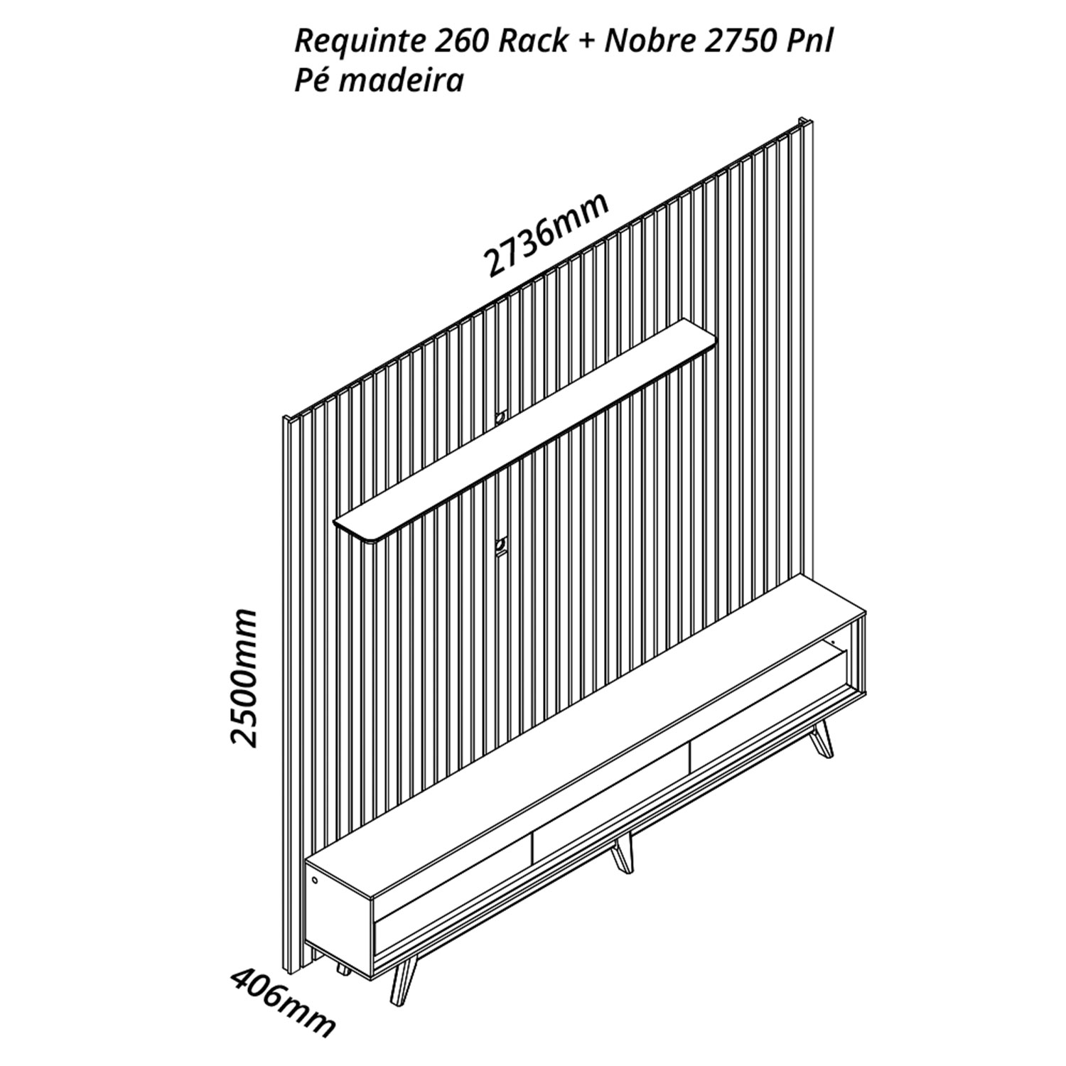 Rack com Painel Nobre 2.75 C/Pés Madeira Off White com Naturale - Gelius Móveis
