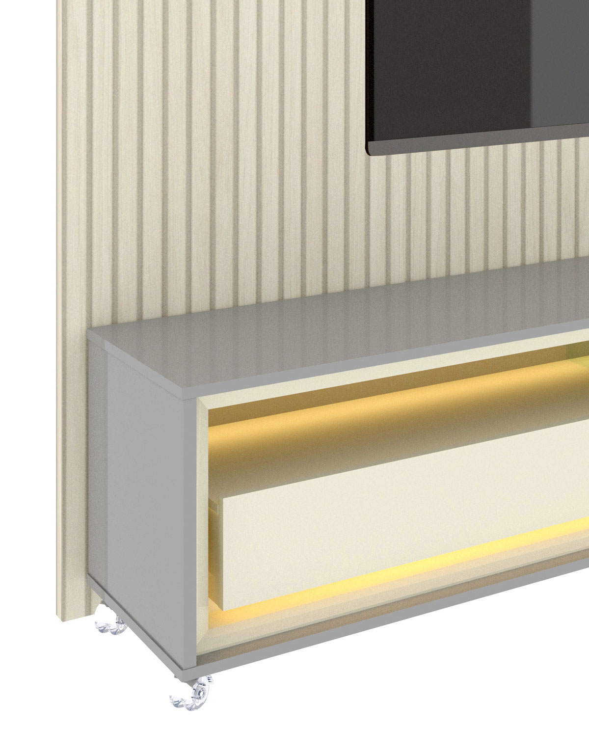 Rack com Painel Requinte 2.2 Ripado 3D com Led Cinza com Off White - Gelius Móveis