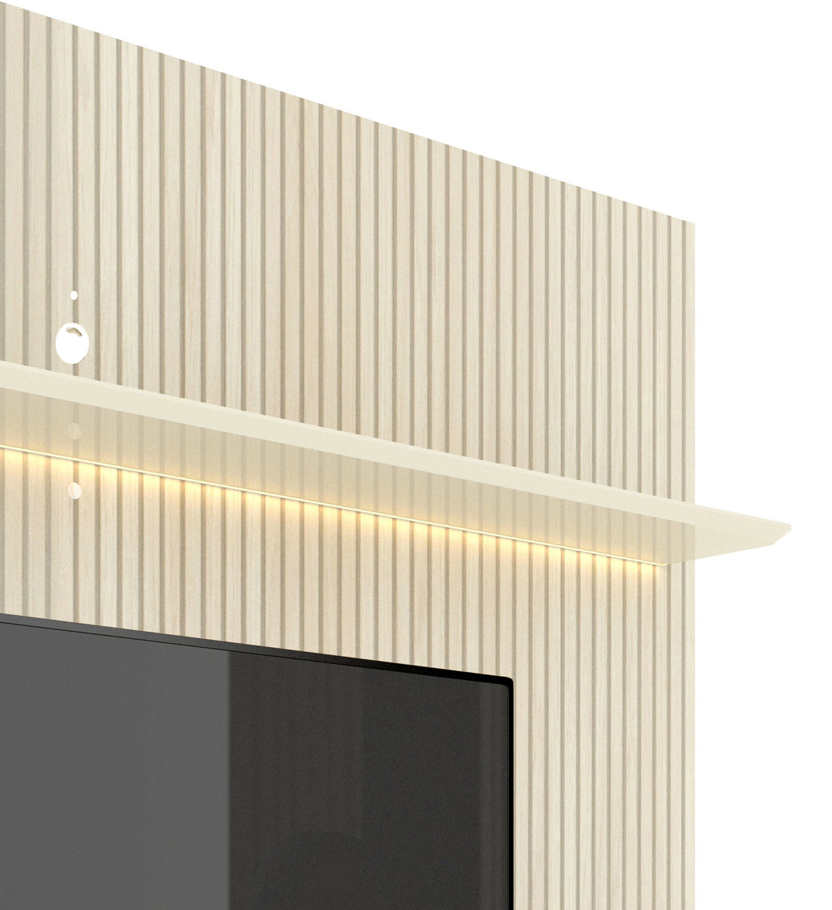 Rack com Painel Requinte 2.2 Ripado 3D com Led Cinza com Off White - Gelius Móveis