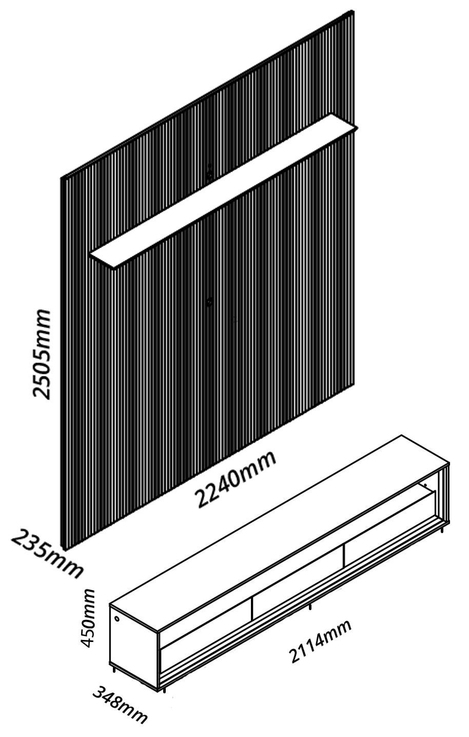 Rack com Painel Requinte 2.2 Ripado 3D com Led Cinza com Off White - Gelius Móveis