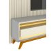 Rack com Painel Requinte Retrô 2.2 Ripado 3D com Led Requinte Cinza com Off White - Gelius Móveis